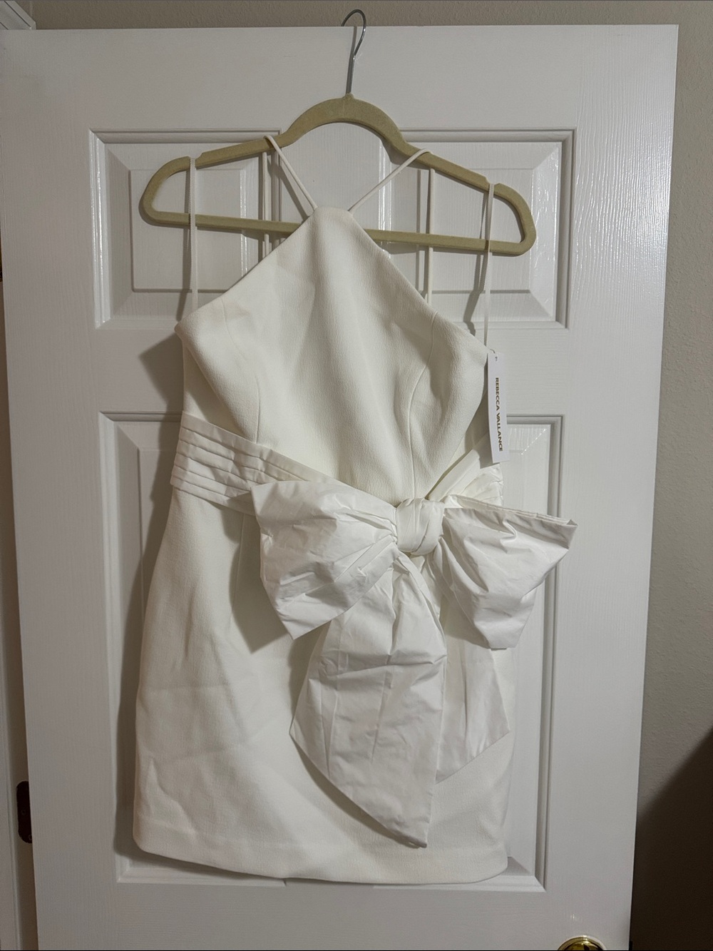 Rebecca Vallance White Mini Dress with Statement Bow